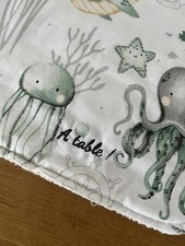 Bavoir Maternelle Marin Brodé À Table Élastique Bébé Enfant Coton Fait Main