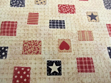 Vtg Fabric Traditions American Flags in Hearts w Stars Cotton Fabric 1yd 10"x42
