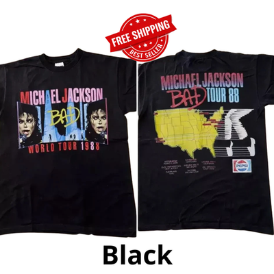 Michael Jackson Bad Tour 1988 Unisex Black T-Shirt Heavyweight