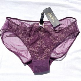 Dita Von Teese 3 Piece Lingerie Set Amethyst Lurex Lace Bra 34DD Bikini M Garter