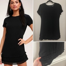 Lulus Minimalist Resort Boho Buenos Aires Tassel Detail Black Shift Dress M