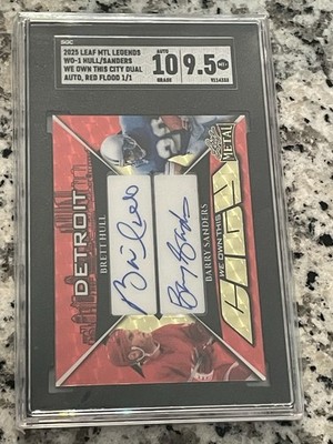 1/1 DETROIT LEAF METAL WE OWN THIS CITY🔥 BARRY SANDERS - BRETT HULL DUAL AUTO🔥