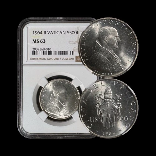 VATICAN CITY. 1964, 500 Lire, Silver - NGC MS63 - Paul VI, Papal Arms, Fleur II