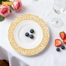 50Pcs Plastic Charger Plates Retro Dinner Plate For Wedding Party Serving Dishes