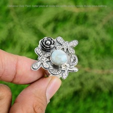 Valentines Deal Sterling Silver Larimar Stone Statement Daughter Flower New Ring