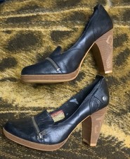 Women&rsquo;s Vintage London Underground Chunky Wooden Clog Heel Shoes Size 8.5 Black 