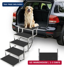 Dog Steps for Car SUV - 5-Step Foldable Pet Stairs for Large Dogs, Non-Slip He