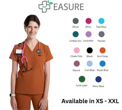 Amara 1-Chest Pocket Women s Scrub Top V-Neck, Stretchy Medical Uniform Tops