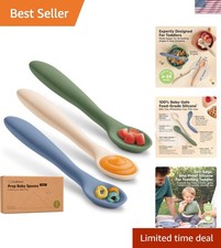 Silicone Baby Spoons, Self Feeding 6-12 - 3-Pack Baby Weaning Eating Utensil...