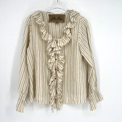 Les Ours Top Womens S Boho Ruffle Striped Peasant Romantic Prairie Edwardian