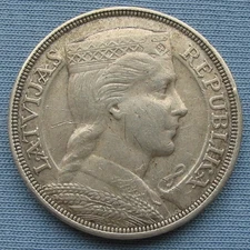 1931 Latvia 5 Lati Silver Coin Position A