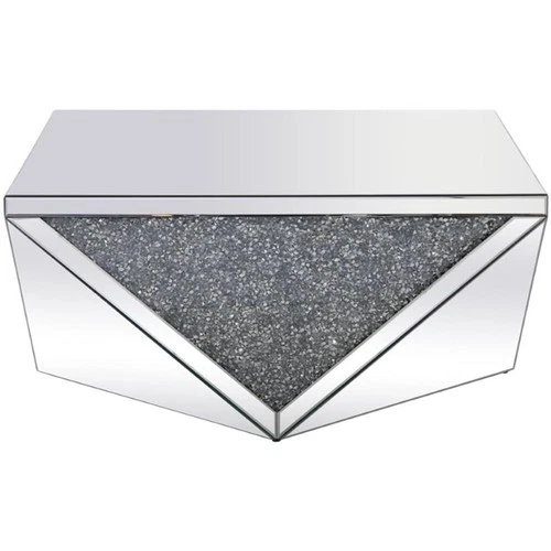 Elegant Decor Modern 38" Square Polygonal Silver Crystal Mirrored Coffee Table - Picture 3 of 5