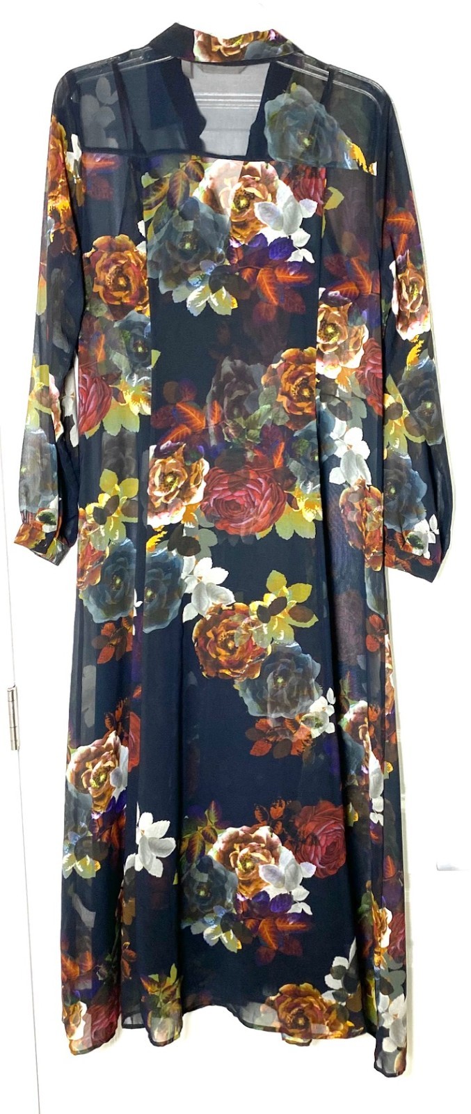 Soft Surroundings 2pc Black Floral Button Down Shirt Maxi + Slip Dress M = 10/12
