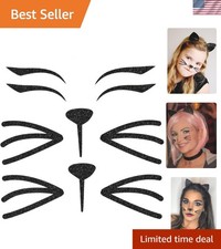 Enchanting Glitter Cat Face Jewels - 16 Self-Adhesive Halloween Stickers
