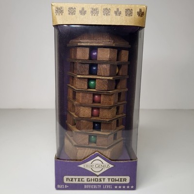 True Genius Aztec Ghost Tower Wood Brain Teaser Puzzle Difficulty Level 5