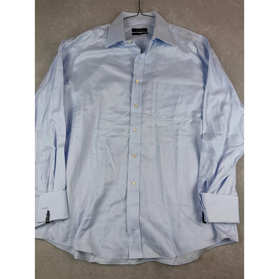 Tasso Ella 17X34/35 Light Blue Herringbone Dress Shirt French Cuffs Men's Formal - Image 2 of 4
