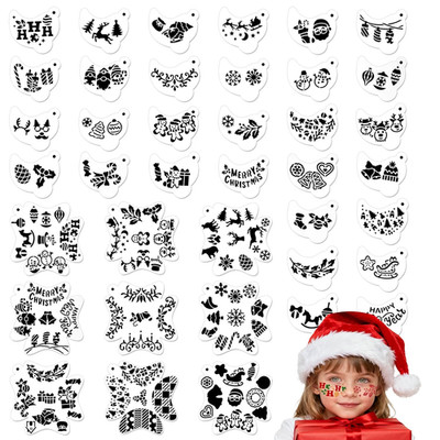 39 Stück Weihnachts Schminkschablonen Set, Wiederverwendbares Vorlagen Tattoo Sc