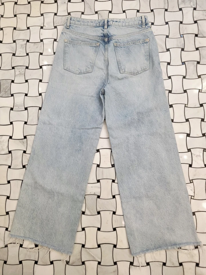 Free People Jeans Womens Pleated Baggy Straight Size 28 Dustressed Raw Hem - Image 2 of 4