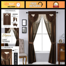 5-Piece Window Curtain Set - 54"x84" Panels with Valance & Tiebacks - Brown Bedr