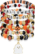 Halloween Bracelet for Women Men Boo Ghost Bat Skull Charm Beaded Stretch Bracel