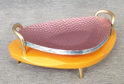 DDR Party Untersetzer Alu eloxiert, Catalin Bakelite Phenolharz Ständer 60er ALT