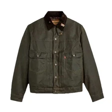 NEW Levi’s x Barbour Type II Waxed Trucker Jacket Men’s Size Large L Olive Green