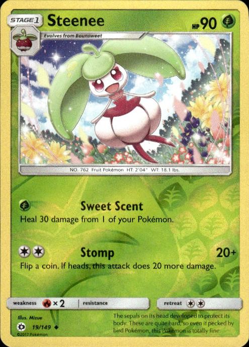 Pokemon Reverse Holo Steenee SM Base Set 19/149 LP