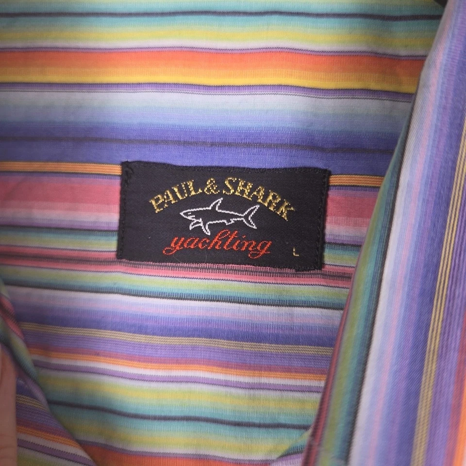 Paul & Shark Yachting Dress Shirt Long Sleeve Cotton Men's Sz L Stripe Colorful - Image 3 of 4