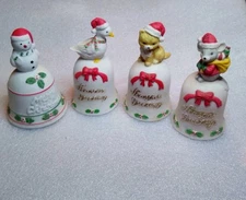 Vintage Set Of 4 Animal Dinner Bells Christmas Decoration Hand Painted Porcelain