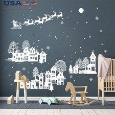 Christmas Wall Decals Santa Snowflakes City Silhouette Kids Room Stickers New