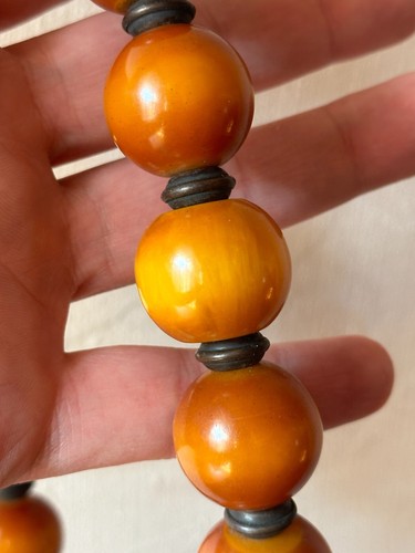 vintage necklace BAKELITE big ball BEADS woman bakelite patterned - 150gr. - Picture 7 of 24