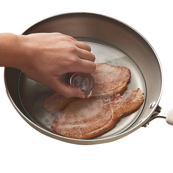 Bacon Press & Splatter Protector Disc Mess Frying Tempered Glass 20cm