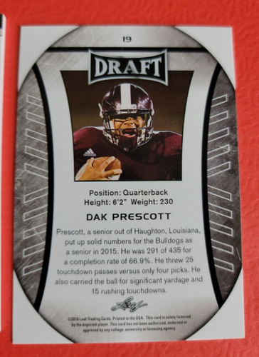 DAK PRESCOTT ROOKIE WORN JERSEY CARD + 2016 LEAF DRAFT RC CARD + SAGE RC COWBOYS - Picture 7 of 8