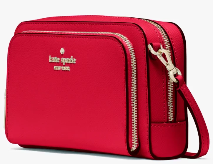 Kate Spade Stacie Dual Zip Crossbody Bag Ruby Red Leather Purse KG036 NWT $259 F