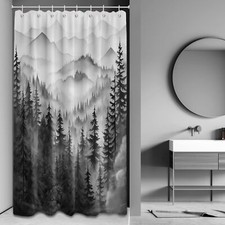 Black White Forest Stall Shower Curtain 36x72" Rustic Pine Tree RV with Hooks