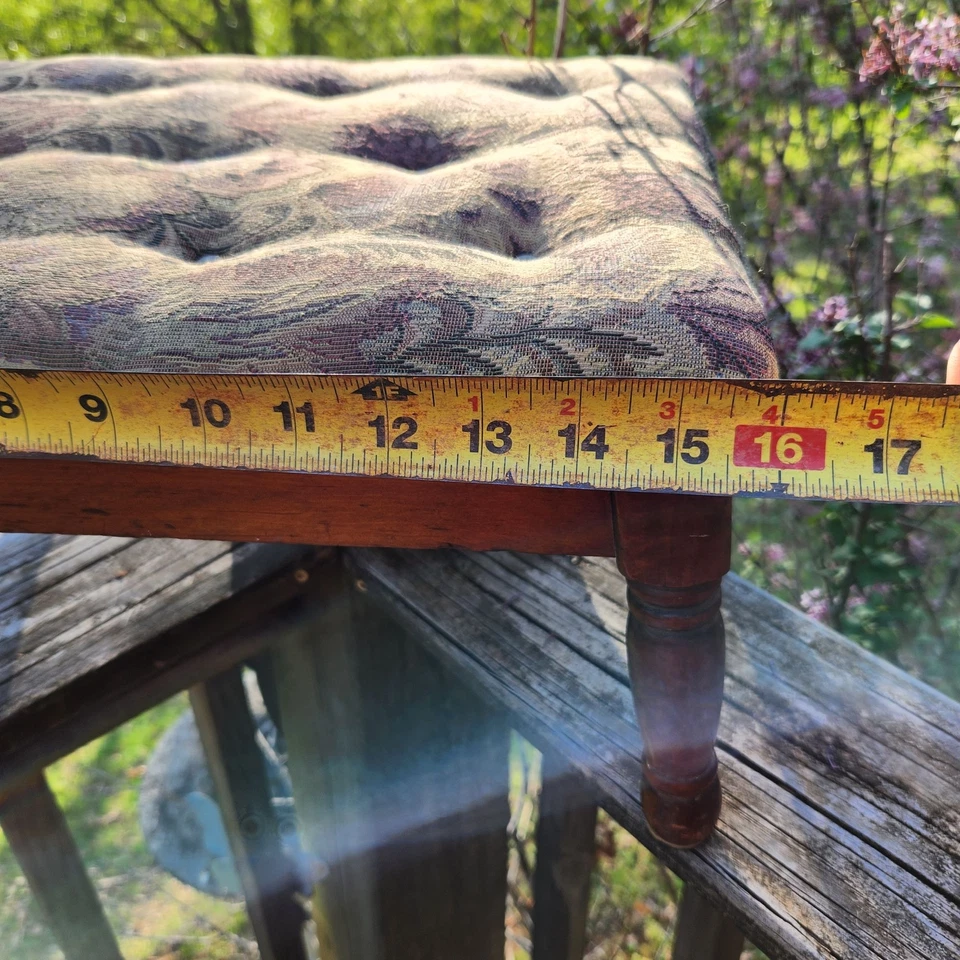Vintage Wooden Footstool Ottoman With Floral Tapestry Cushion French country Cot - Image 4 of 4