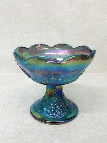 Vintage Iridescent Blue Carnival Glass Candle Holder - Picture 2 of 8