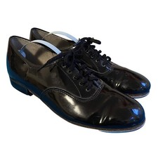 80s Vintage Johnny Brown Black Patent Leather Oxford Tap Shoes UK Size 5.5/US 8
