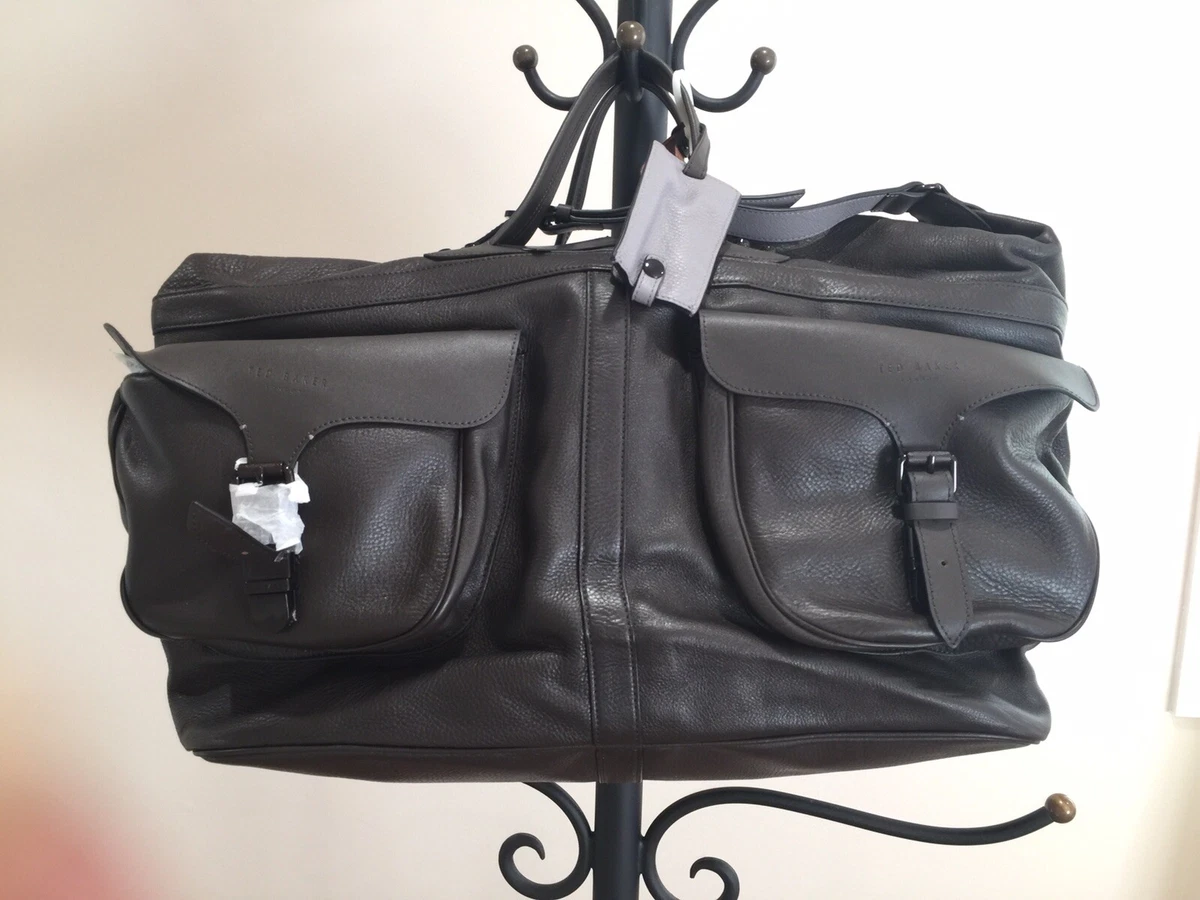 TED BAKER MEN GANSU HOLDALL DUFFLE BAG TRAVEL WEEKEND BROWN LEATHER LUGGAGE NEW