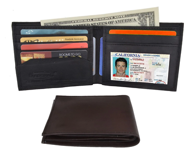 RFID Blocking Men's Genuine Leather Slim Bifold Wallet ID Card