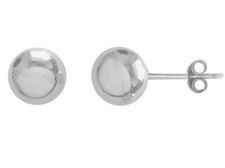 14K White Gold Shiny Ball Stud Earrings with 14k Backs