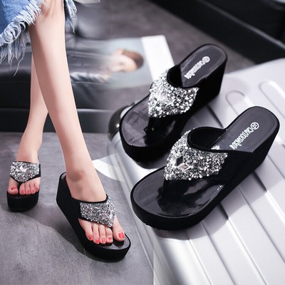 women casual rhinestone platform heel sandals