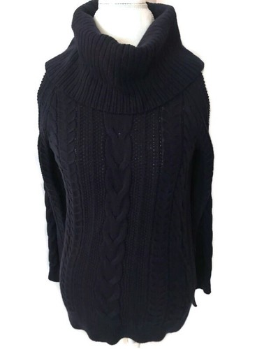 Maglione donna Crown & Ivy XS blu spalle fredde maglia cavo cappuccio $65,50 - Foto 8 di 10