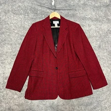Pendleton Blazer Womens Size 14 Red Black Plaid 100% Virgin Wool Jacket Academia
