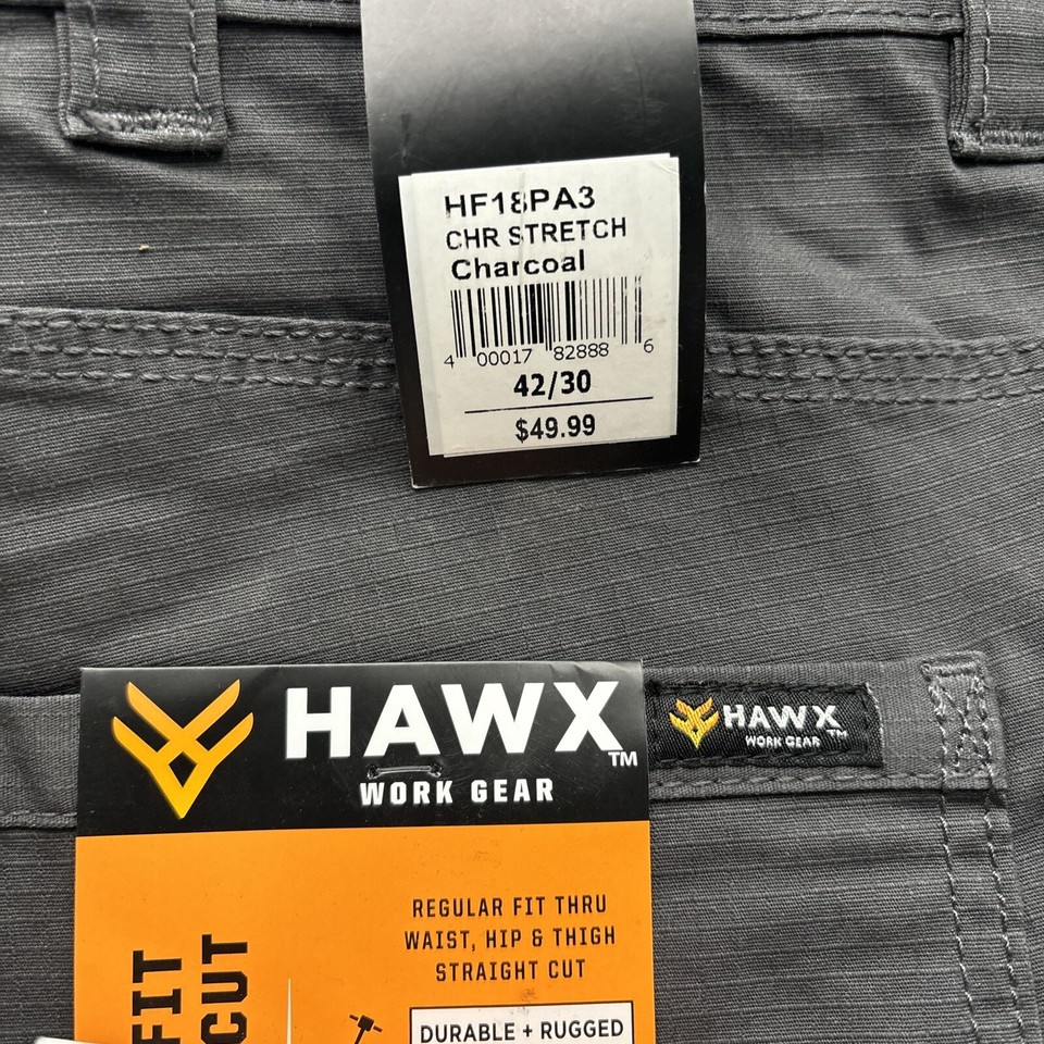 NWT Hawx Men's Stretch Ripstop Utility Work Pants Charcoal Size 42x30