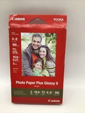 Canon 4 x 6 PIXMA Inkjet Photo Paper Plus Glossy II (100 Sheets) PP-201. New