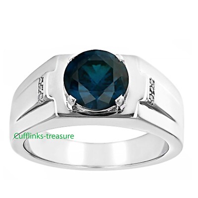 Natural London Blue topaz & CZ Gemstones with 925 Sterling Silver Men's ...