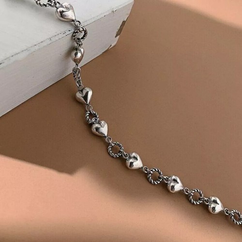 Collar de cadena de plata de ley 925 hecho a mano creativo corazón de amor exquisito nuevo - Imagen 9 de 19