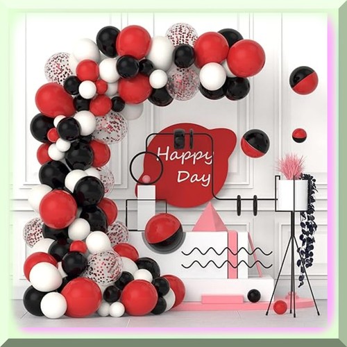 Party Perfection Kit: Red & Black Balloon Garland Arch with 120 Confetti Latex B - Picture 7 of 7