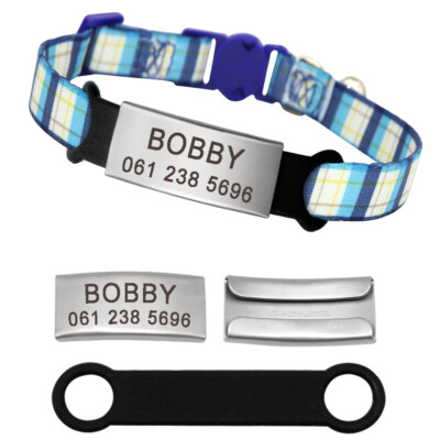Cat Collar with Personalized Custom ID Tag Engraved Name Quick Release Breakaway